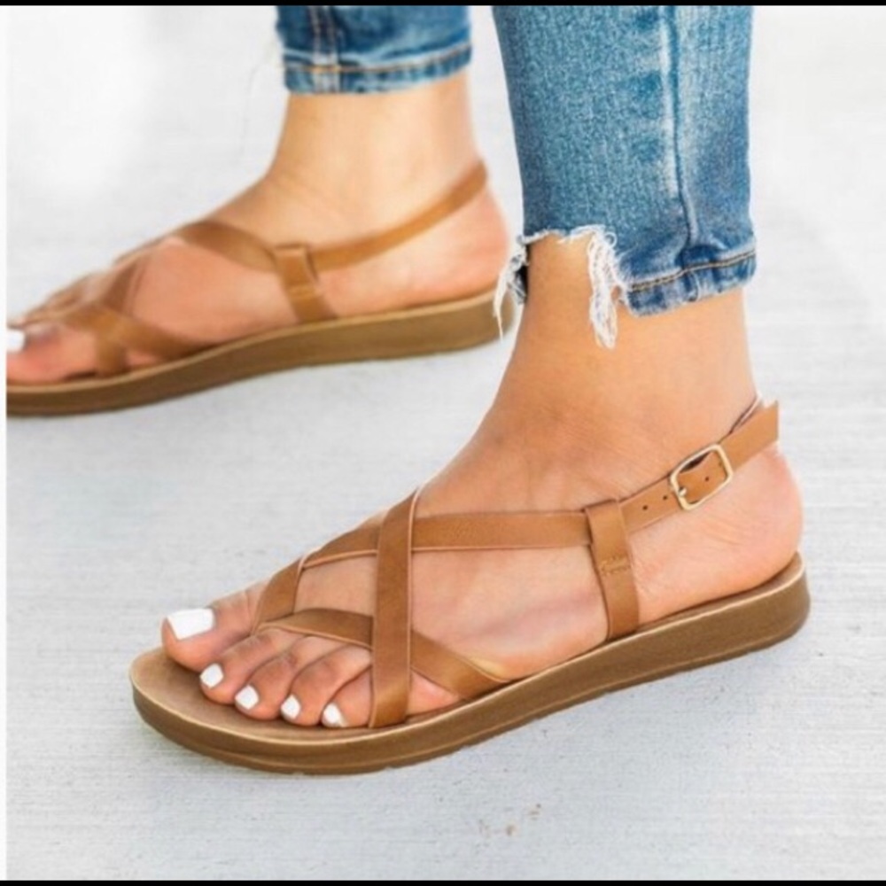 New tan crisscross sandals